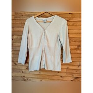 Ann Taylor LOFT Cardigan Cream Large Light Academia Preppy Classy Layer Scandi